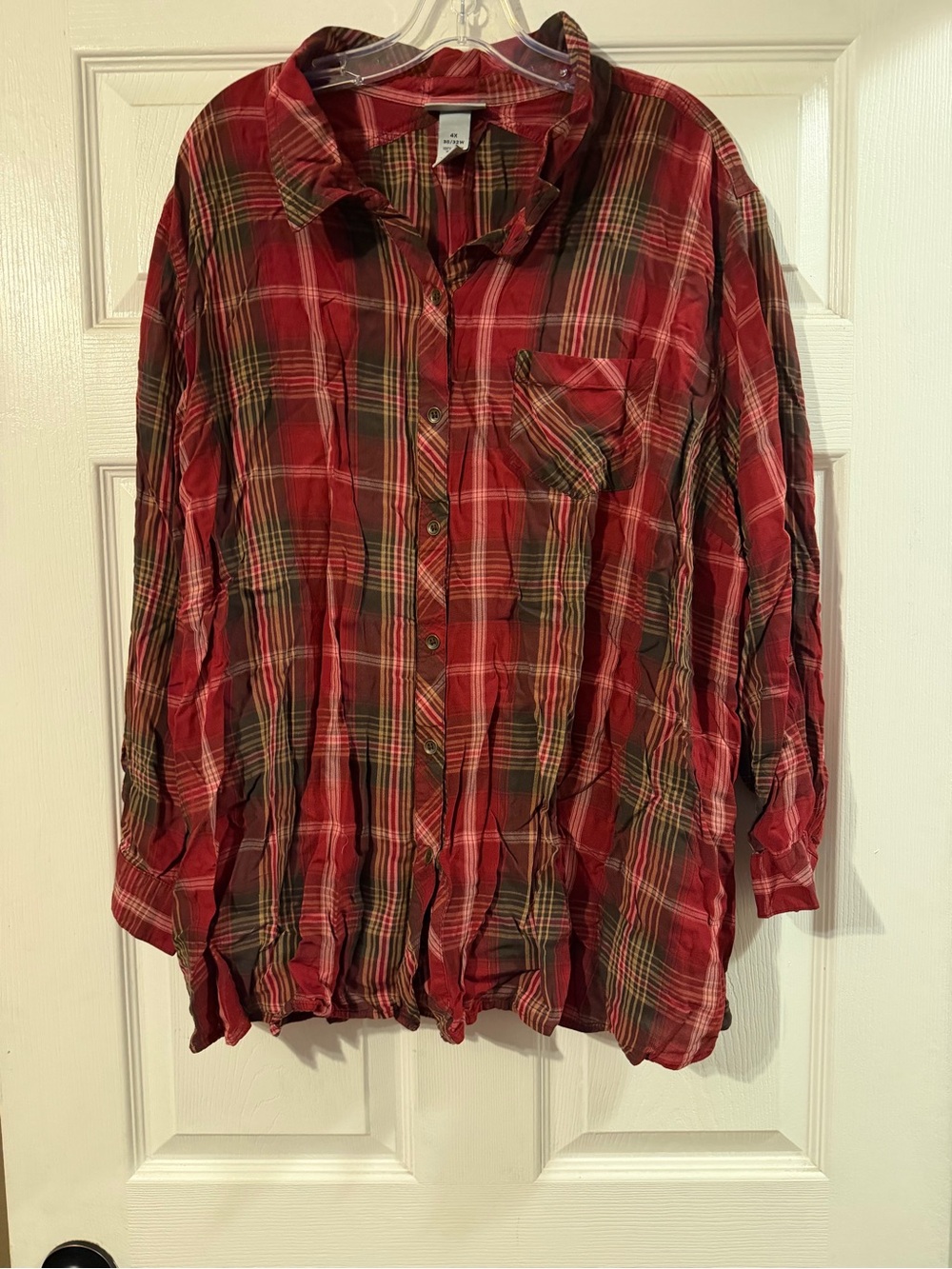 Red Plaid Button-Up Shirt